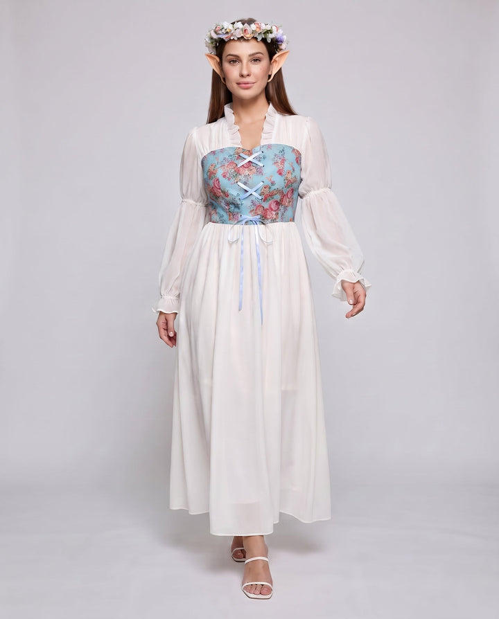 Frauen romantisches Maxikleid mit Rüschen und floralem Muster Echo Archiv