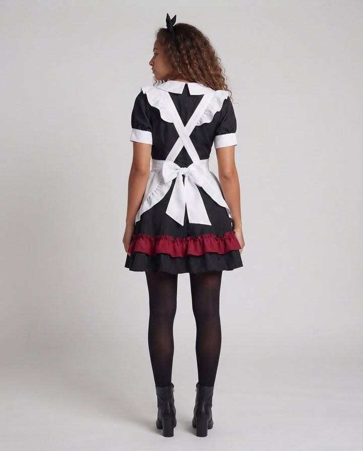 Damen verspieltes Dienstmädchen-Kleid mit Rüschendetails und schickem Schleifenakzent Echo Archiv