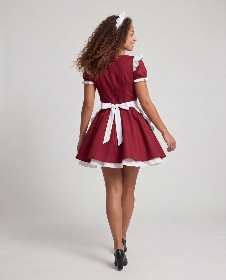 Damen Vintage-Servierkleid mit Rüschen und Haube Echo Archiv