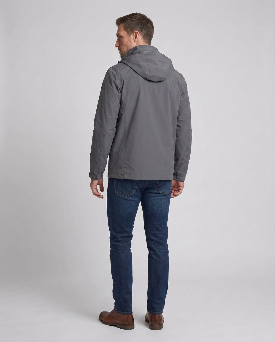 Herren Freizeit Softshell-Jacke mit einstellbarer Kapuze, Brustreißverschluss und Klettverschlüssen Echoarchiv