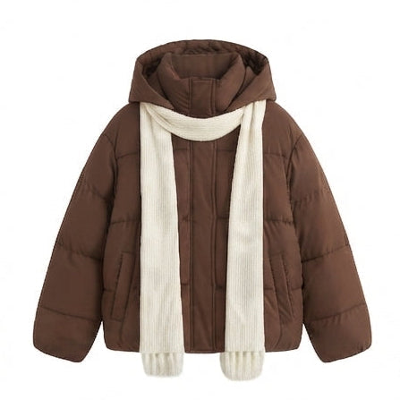 Damen kompakte gesteppte Jacke mit überlappendem Schal-Kragen und voluminösen Ärmeln