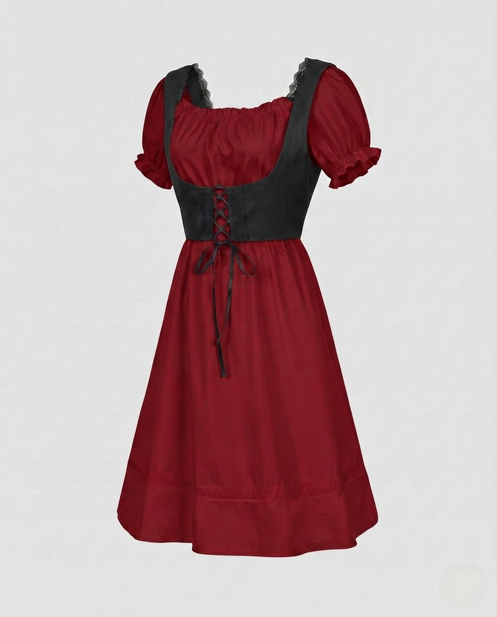 Damen festliches Dirndlkleid mit süßem Rüschenschnitt und praktischer Schnürung – Élara