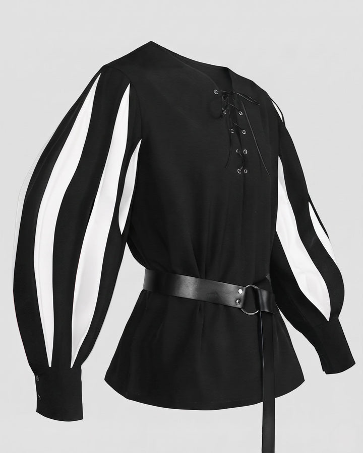 Damen Historisches Patrick Kostümshirt mit Dekorativem Spitzenverschluss und Farbigen Akzenten Echo Archiv
