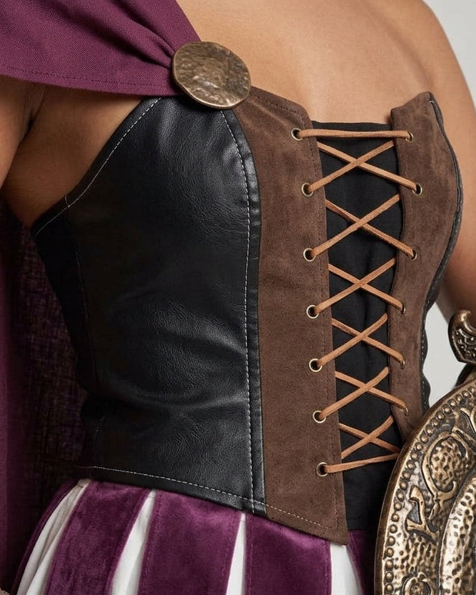 Damen Historisches Gladiatorenkostüm mit Umhang und Rüstungsdetails Echo Archiv