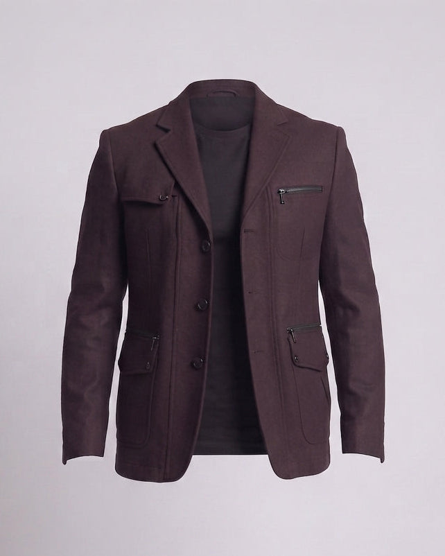 Herrenjacke-Blazer aus Wollmischung mit dekorativem Reißverschluss und aufgesetzten Taschen Echoarchiv