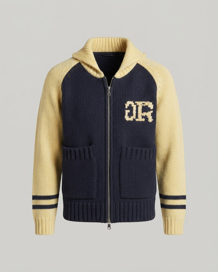 Damen Grobstrick-Kapuzencardigan mit Reißverschluss, aufgesetzten Taschen und Kontrastärmeln Echo Archiv