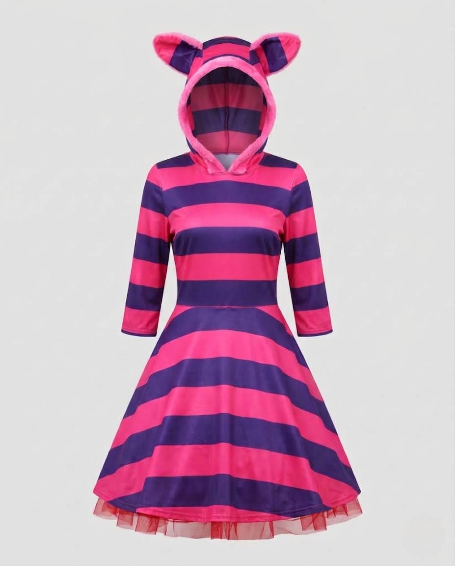 Damen Katzenkostüm mit Kapuze, gestreiftem Design und charmanten Accessoires Echo Archiv