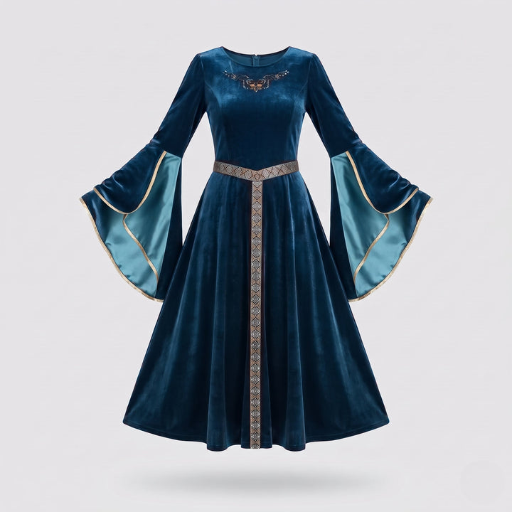 Elegantes Samtkleid für Frauen mit weitem Ärmel und dekorativem Gürtel Echo Archiv