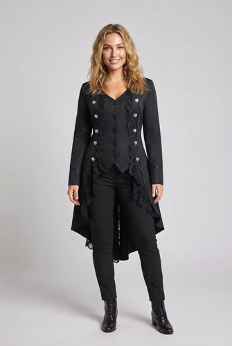 Damen elegante Frack mit Spitze Akzenten und dekorativem Knopfverschluss Echo Archiv