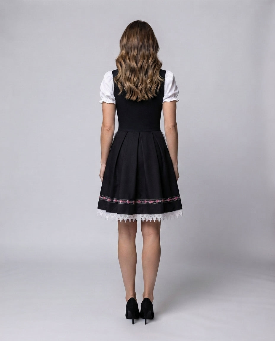 Damen Dirndl mit kunstvoller Spitzenverzierung und Taillengürtel – Élara