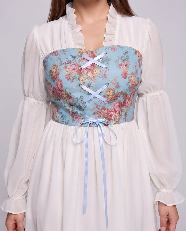 Frauen romantisches Maxikleid mit Rüschen und floralem Muster Echo Archiv