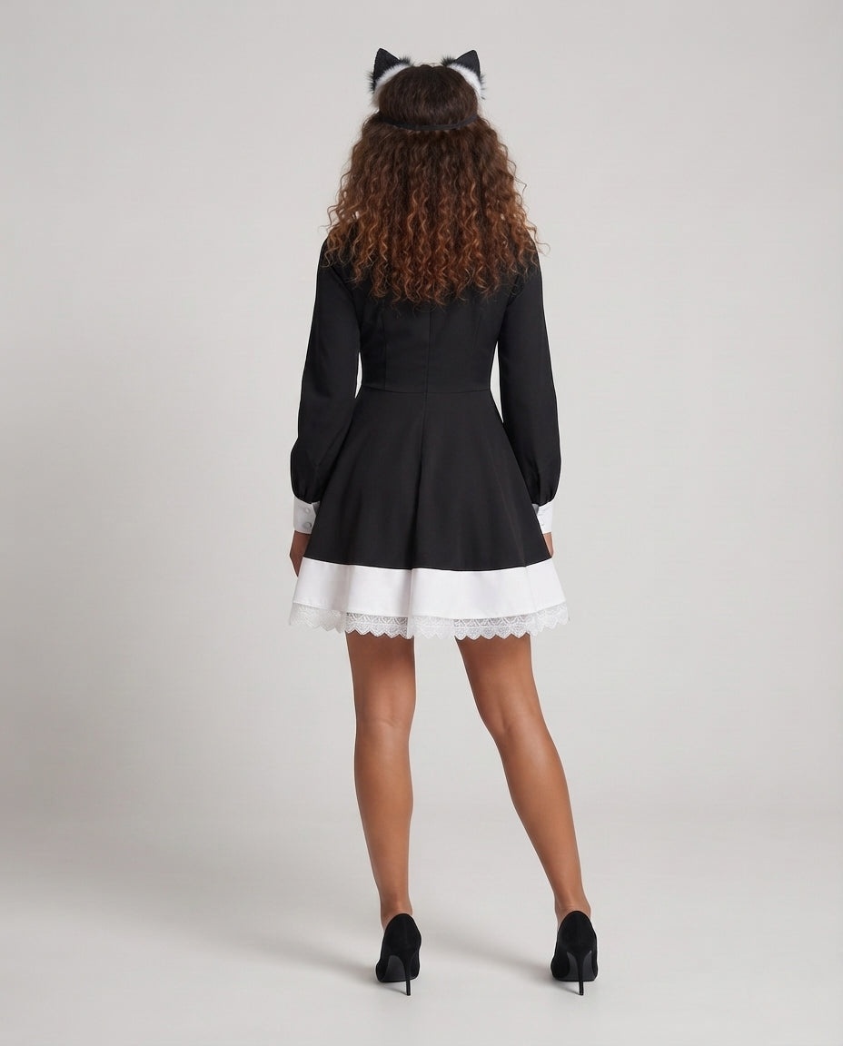 Damen Spitzen-Kleid mit Rüschen und Kreuzdetails Echo Archiv