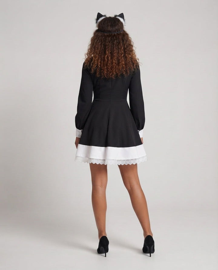 Damen Spitzen-Kleid mit Rüschen und Kreuzdetails Echo Archiv