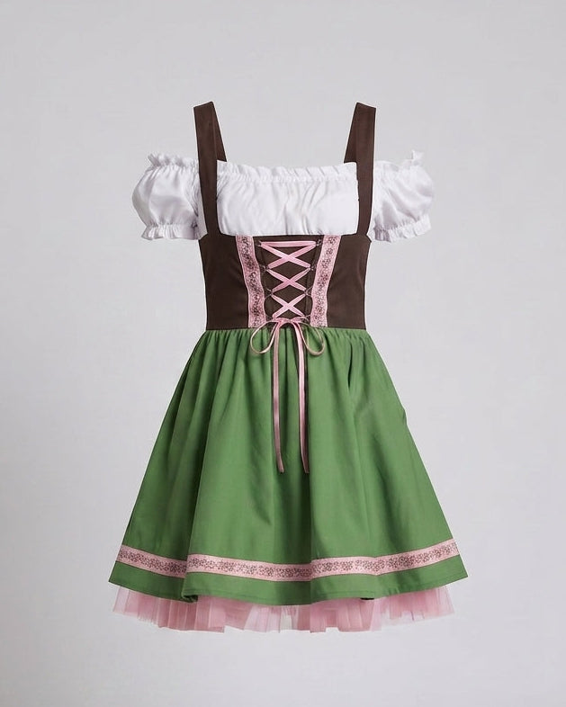 Damen Dirndl-Kleid mit floralen Verzierungen und Rüschen – Élara