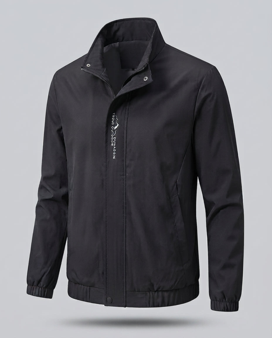 Leichter Mikrofaser-Windbreaker für Herren mit Stehkragen, wasserabweisender Oberfläche und verdeckten Taschen
