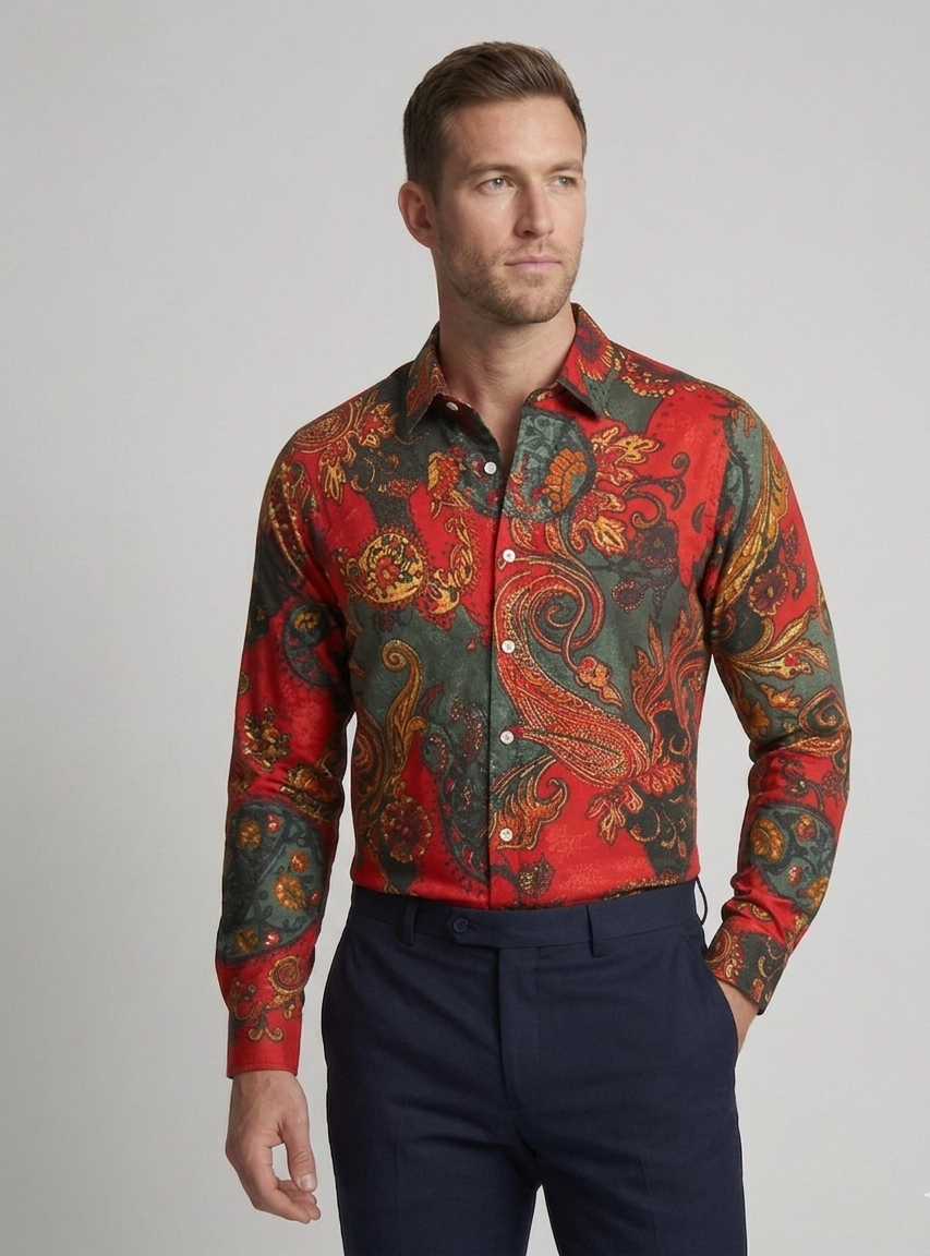 Herren Langarmhemd mit Paisleymuster | Echoarchiv