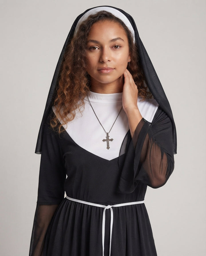 Damen Nonnenkostüm mit transparenten Ärmel-Puffdetail Echo Archiv