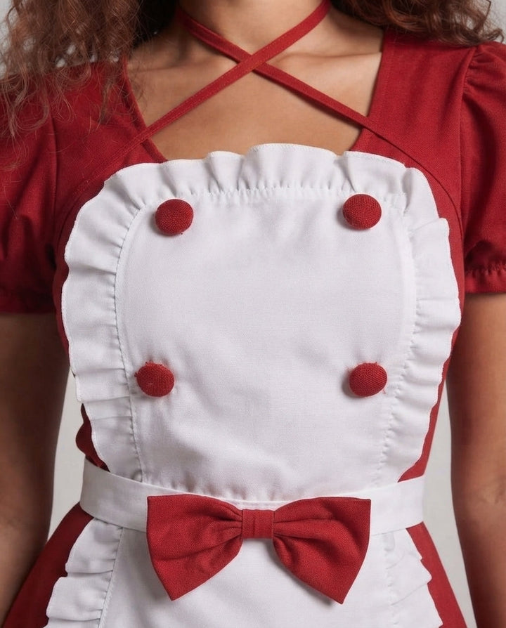 Damen Verspieltes Dienstmädchen-Kleid mit Rüschen und Satin-Schürze Echo Archiv