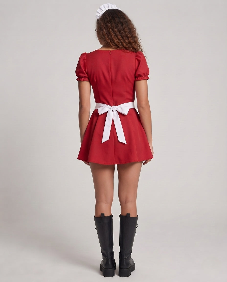 Damen Verspieltes Dienstmädchen-Kleid mit Rüschen und Satin-Schürze Echo Archiv