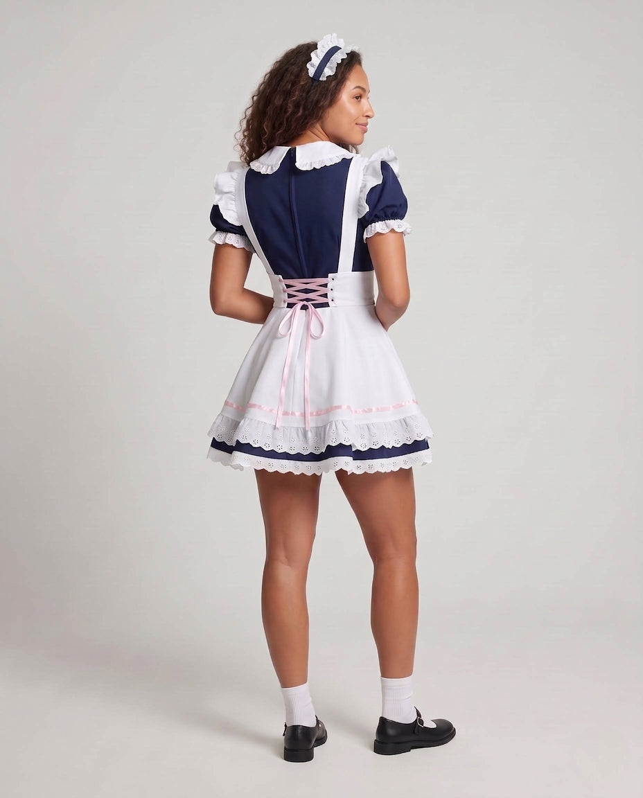 Damen Dienstmädchen-Kleid mit Spitzen- und Rüschenakzenten Echo Archiv
