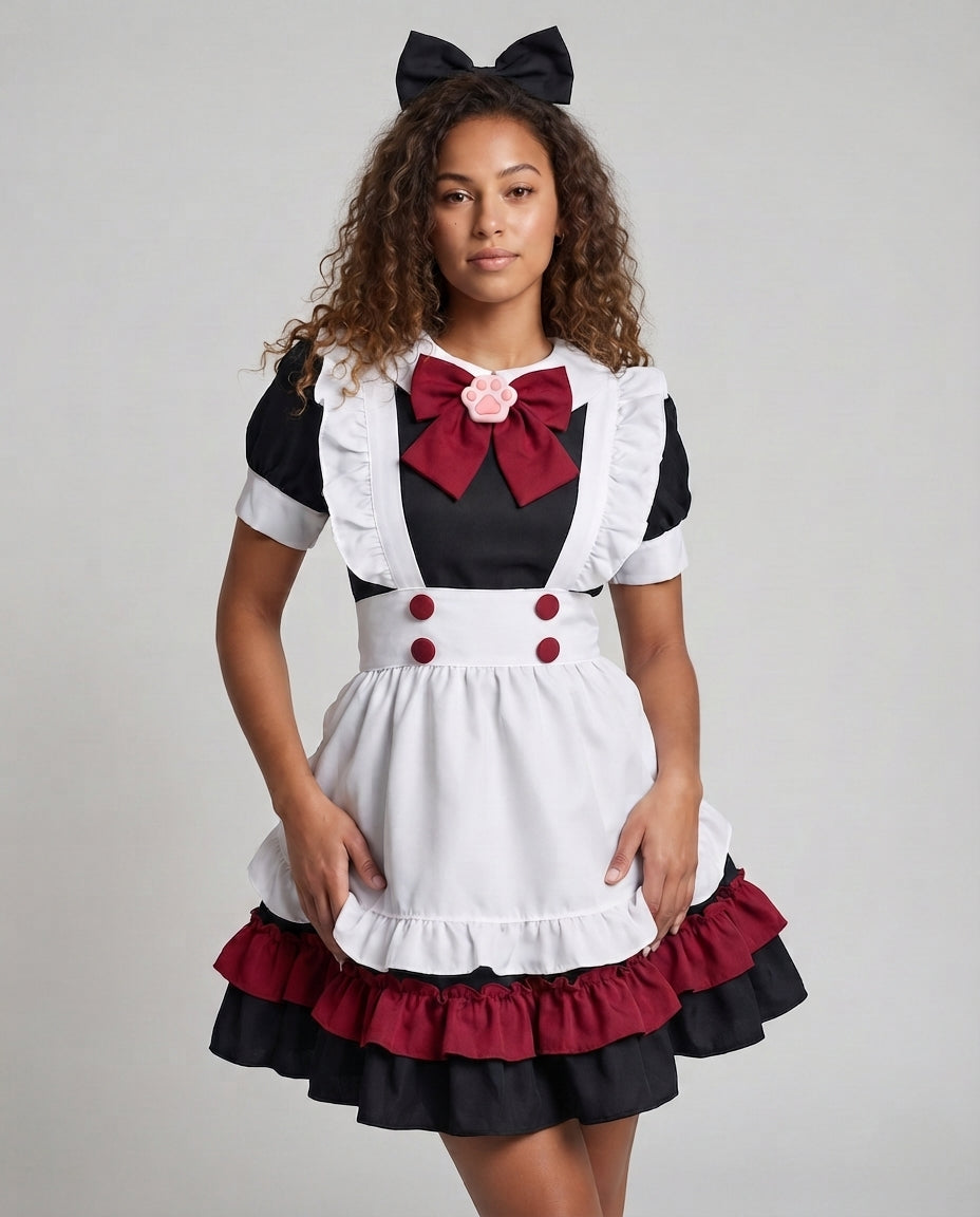 Damen verspieltes Dienstmädchen-Kleid mit Rüschendetails und schickem Schleifenakzent Echo Archiv