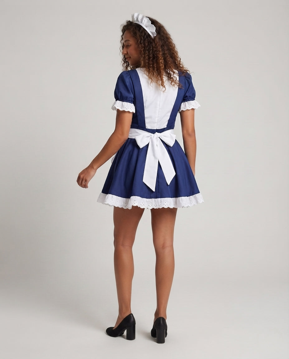Damen verspieltes Dienstmädchen-Outfit mit Rüschendetails und Schürze Echo Archiv