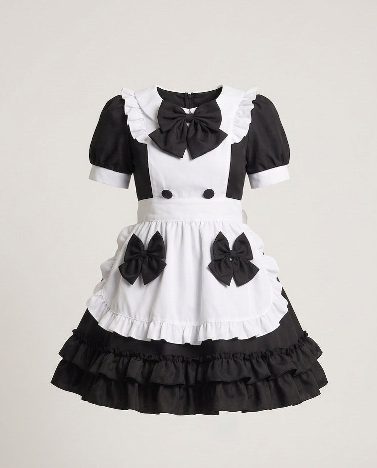 Damen verspieltes Rüschenkleid mit Schleifen und Kapuze Echo Archiv