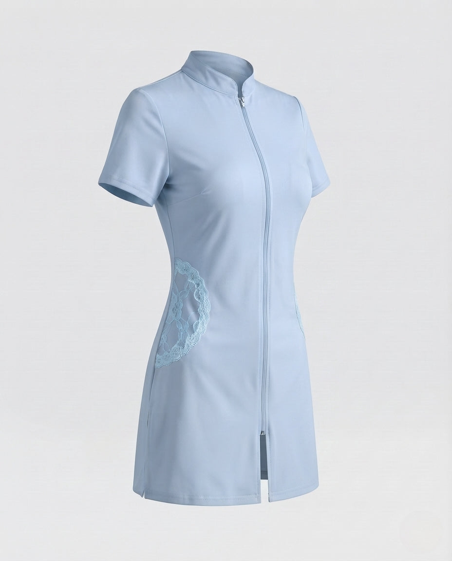 Damen sexy Krankenschwester Kostüm mit Zipper und Strumpfhalter Echo Archiv