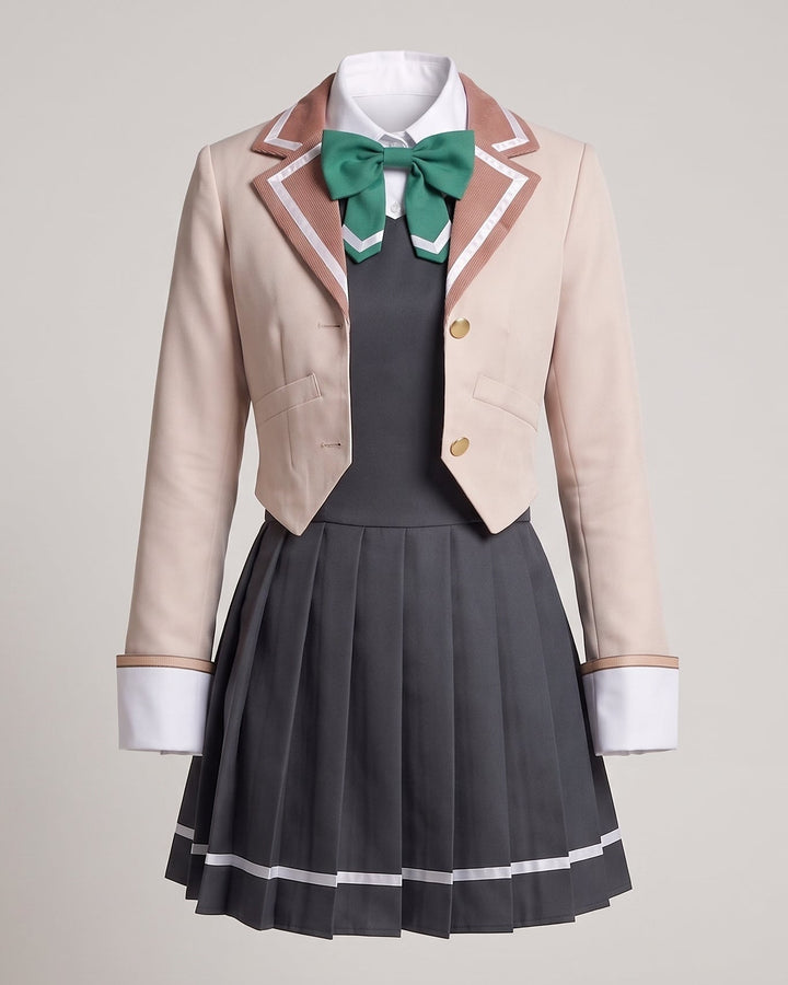 Damen elegantes Schuluniform-Kostümset mit Sakko, Hemd, Weste und Krawatte Echo Archiv