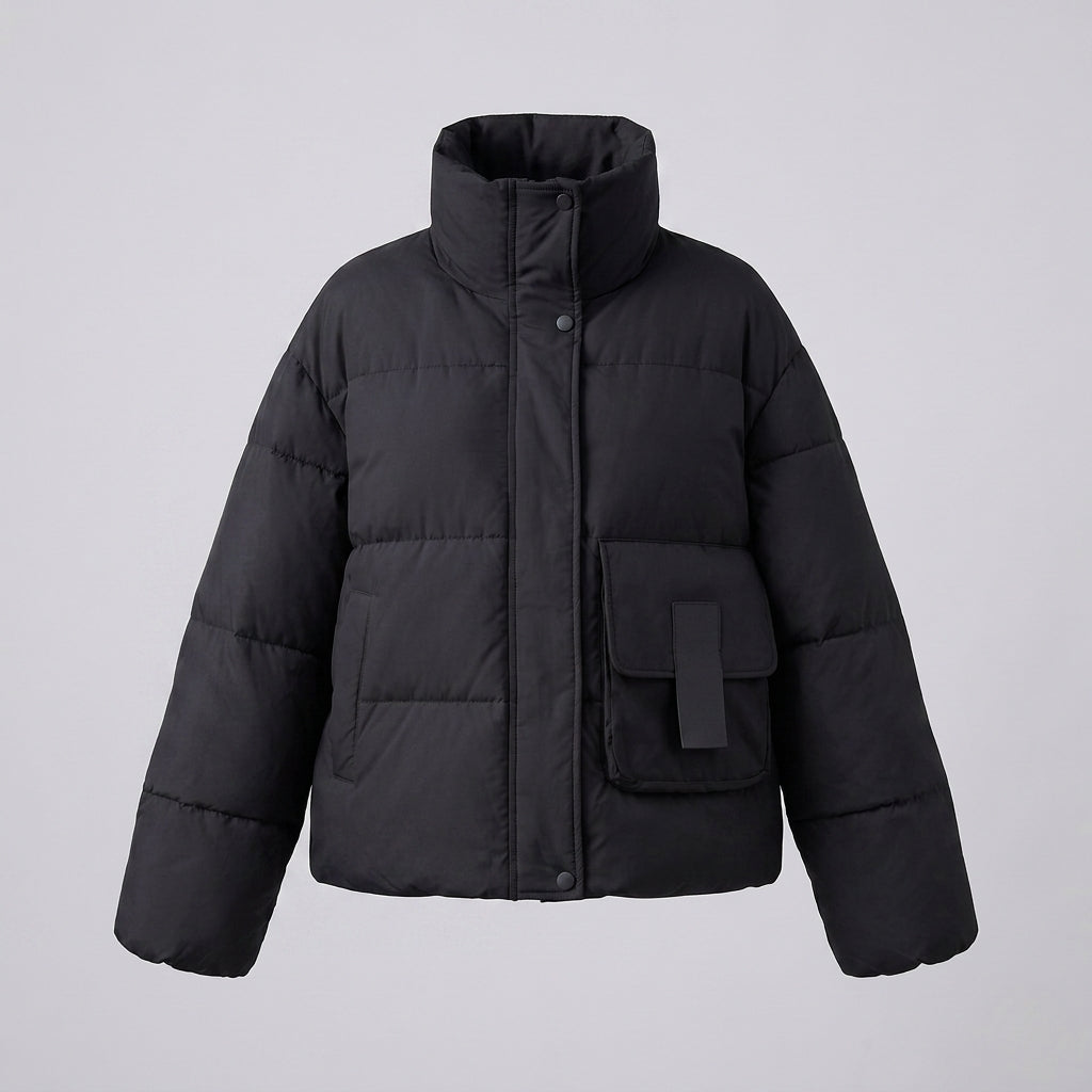Damen Nan Boxy gepolsterter Alltags-Puffer mit seitlichen Cargo-Flaps und ergonomischem Schulterbesatz