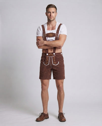 Herren Trachten-Lederhose mit kunstvollen Verzierungen und verstellbaren Trägern – Montaro