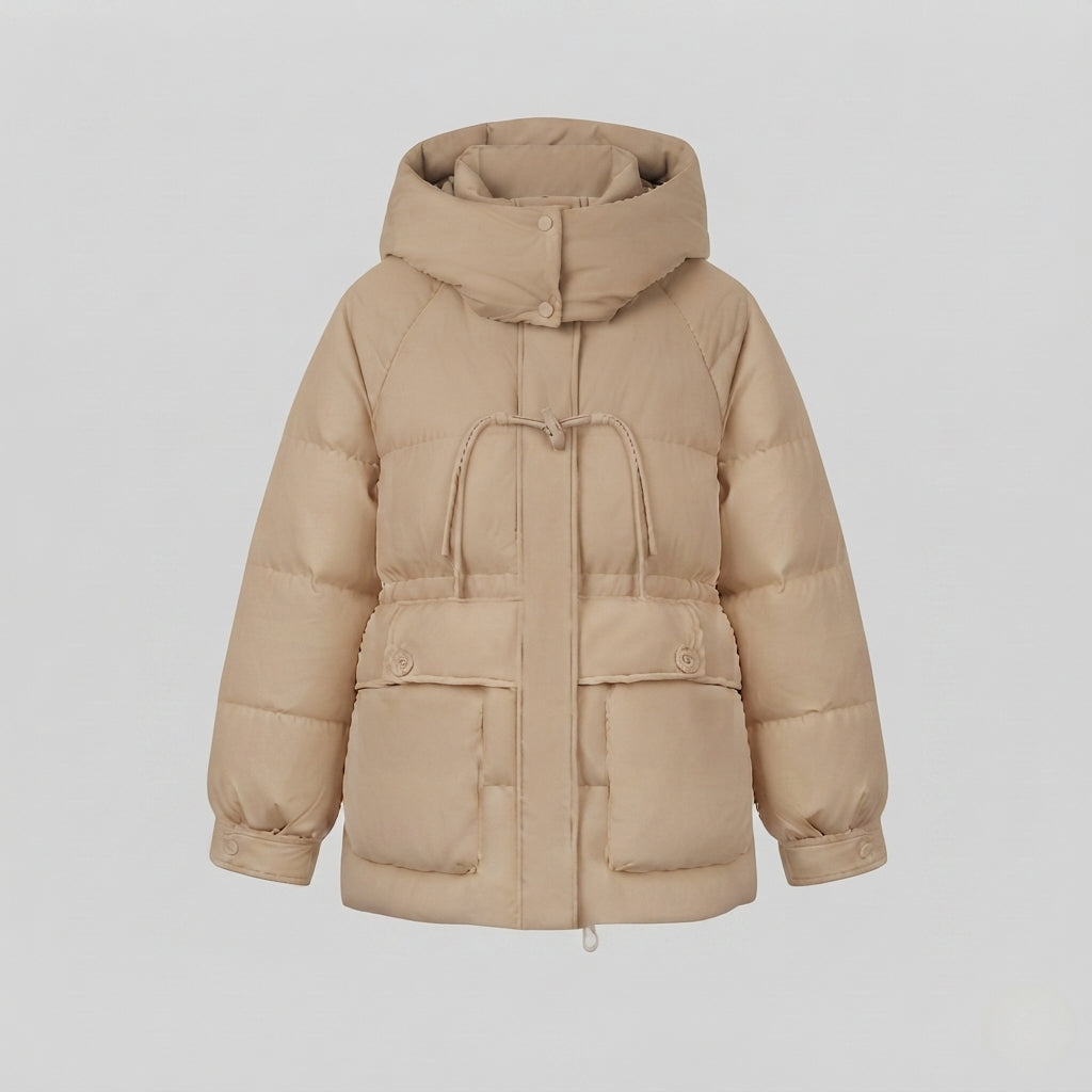 Damen kurze oversized Winterparka mit voluminöser Thermo-Dämmung, hohem Stehkragen und extra großen Klappentaschen