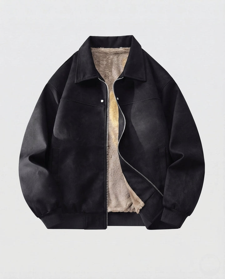 Herren gepolsterte Wildleder-Optik Bomberjacke mit Teddy-Futter & Hemdkragen Echoarchiv