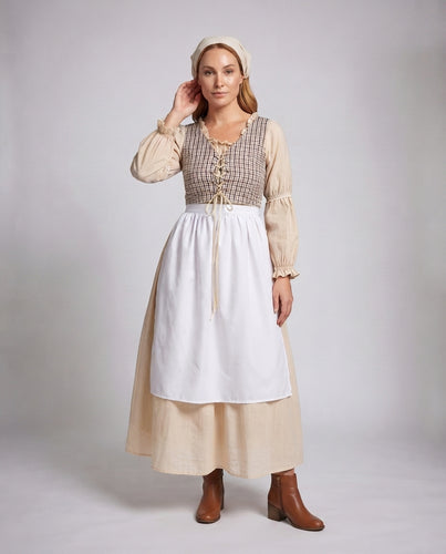 Damen Landhaus Kleid mit Karomuster und Rüschendetails – Lunéa