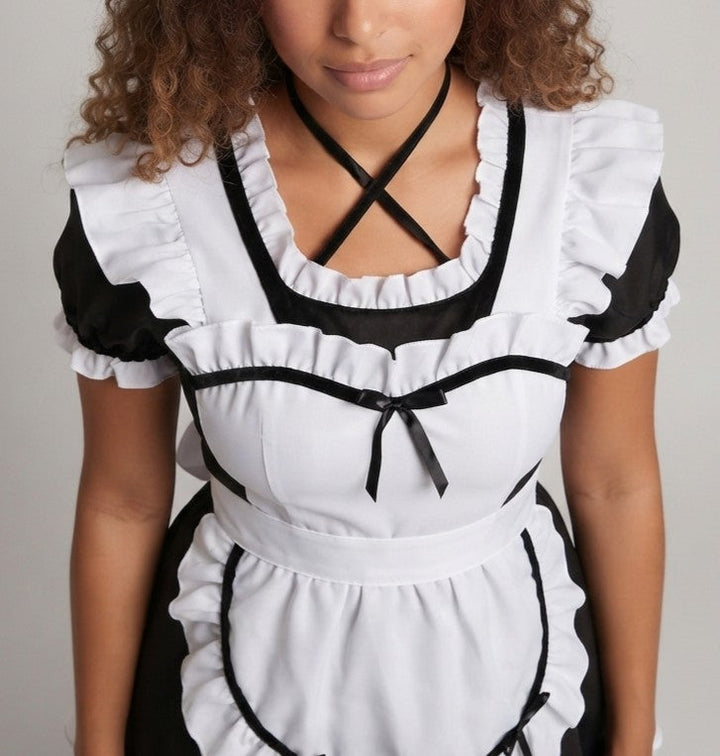 Damen lustiges Dienstmädchenkleid mit Rüschendetails und Schürze Echo Archiv