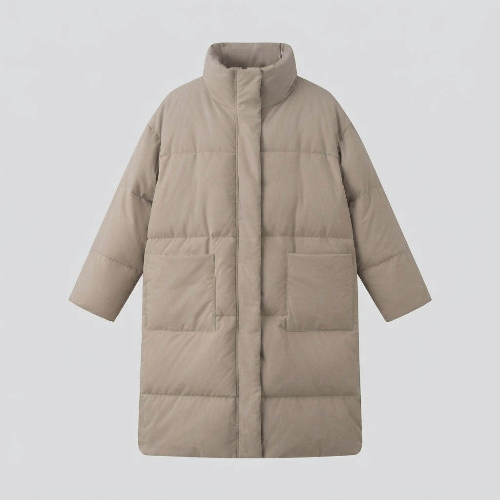 Damen Nano Extralang Gepolstert Komfort Puffer mit geräuschreduzierender Oberfläche, hohem Stehkragen und großzügiger Oversized Silhouette
