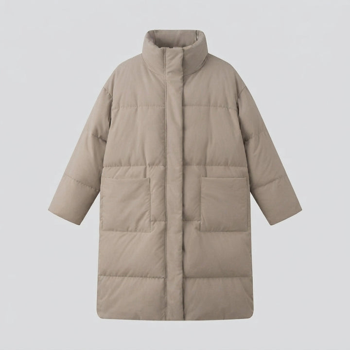 Damen Nano Extralang Gepolstert Komfort Puffer mit geräuschreduzierender Oberfläche, hohem Stehkragen und großzügiger Oversized Silhouette