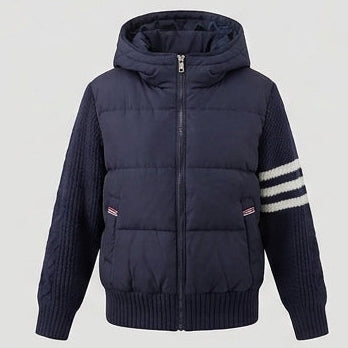Damen Nan Hybrid Steppjacke mit gepolsterter Vorderseite, gestrickten Ärmeln und Kapuze