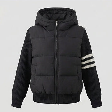 Damen Nan Hybrid Steppjacke mit gepolsterter Vorderseite, gestrickten Ärmeln und Kapuze