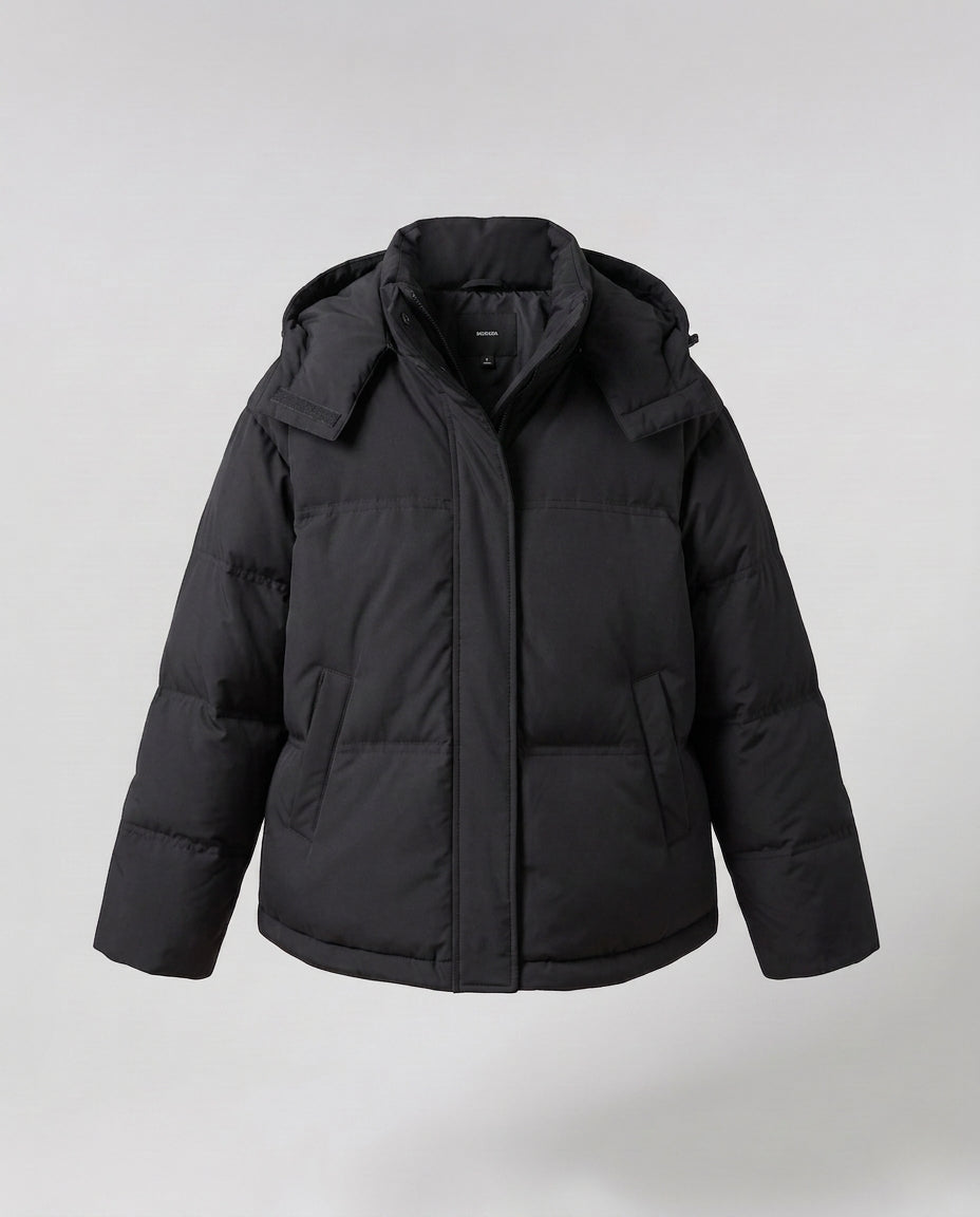 Damen Nan Boxy gepolsterte kurze gesteppte Anorak mit ergonomischer Kapuzenverzierung und extragroßen Klapptaschen