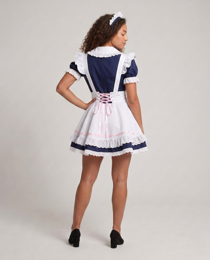 Damen Dienstmädchen-Kleid mit Rüschendetails und Haarschmuck Echo Archiv