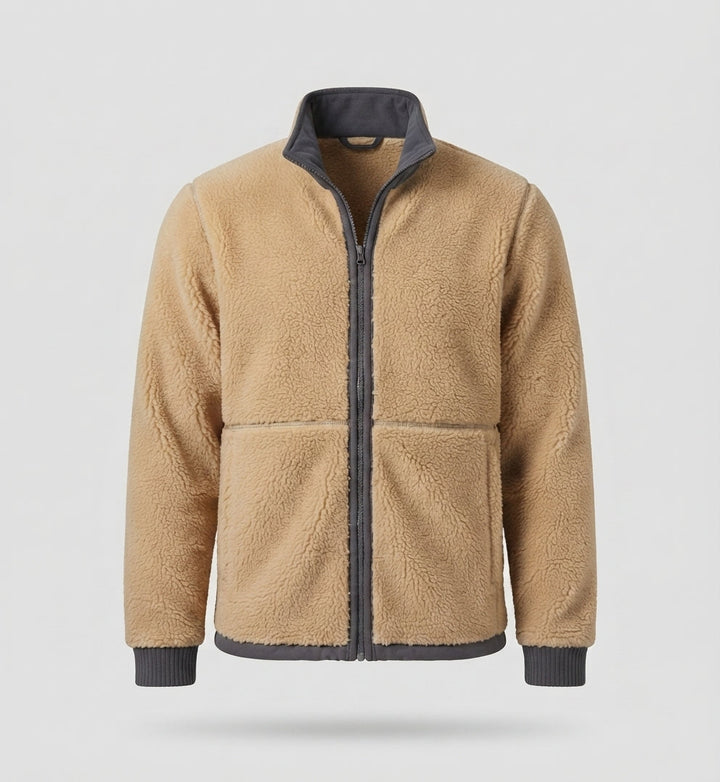 Herren Thermo-Fleece-Jacke mit Sherpa-Futter, hohem Stehkragen und verdeckten Reißverschlusstaschen
