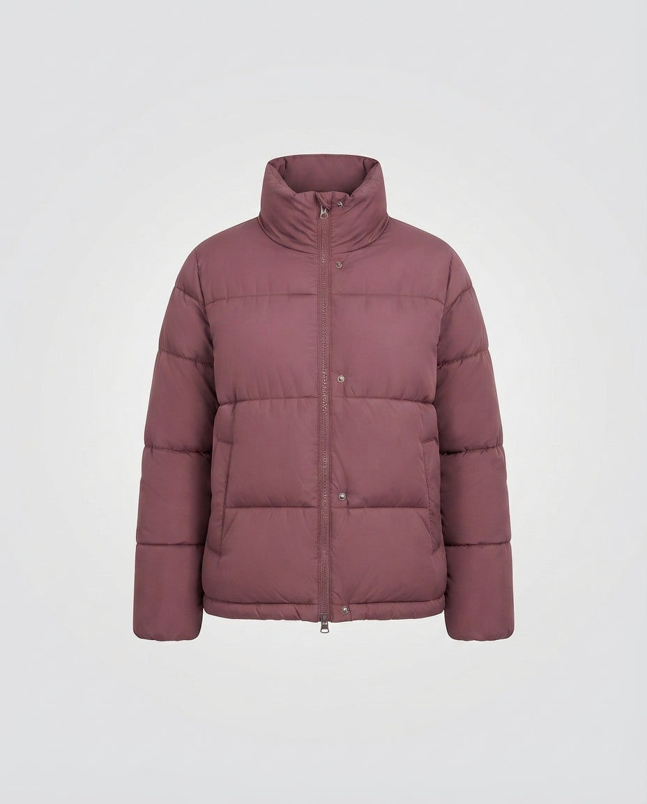 Damen Kurz Boxy Puffer mit voluminösem Schalkragen, isolierender Füllung und verdecktem Reißverschluss