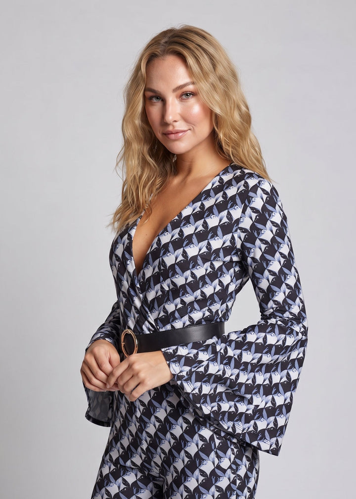 Damen Designer Jumpsuit mit weitem Ärmel Echo Archiv