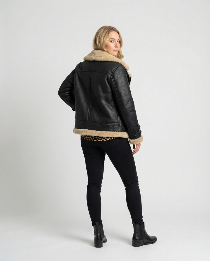 Echoarchiv | Lammfell Gefütterte Bikerjacke für Damen