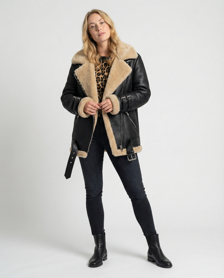 Echoarchiv | Lammfell Gefütterte Bikerjacke für Damen