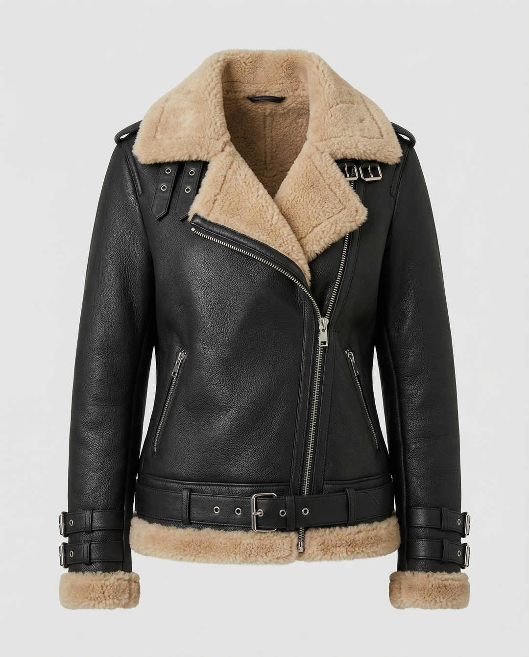 Echoarchiv | Lammfell Gefütterte Bikerjacke für Damen