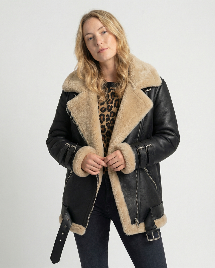 Echoarchiv | Lammfell Gefütterte Bikerjacke für Damen