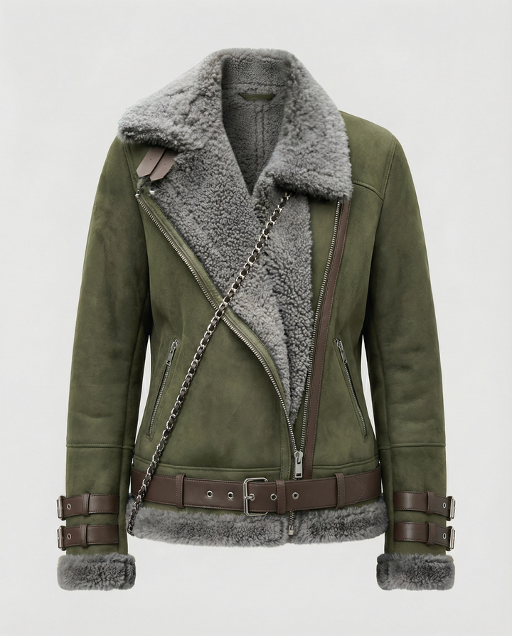 Echoarchiv | Lammfell Gefütterte Bikerjacke für Damen