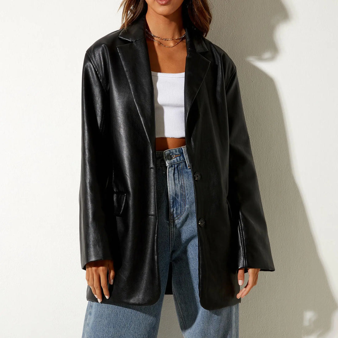 Eleganter Blazer aus Kunstleder – Célinea